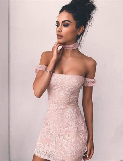 Delicate Lace Bodycon Off-the-shoulder Homecoming Dress | Short Cocktail Gown-newarrivaldress