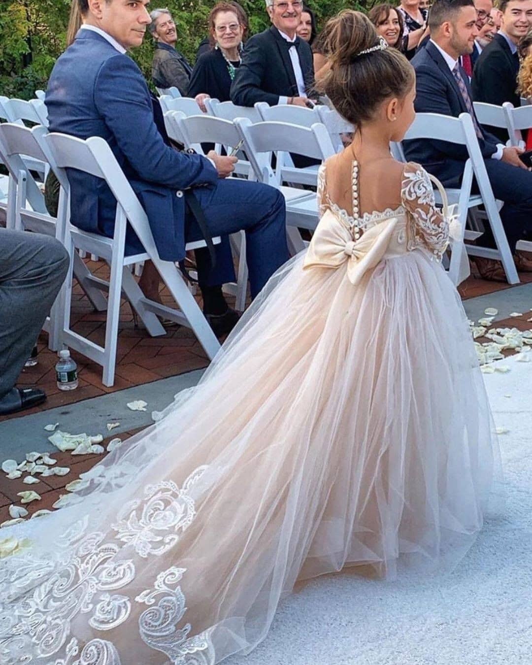 Princess Flower Girls Dress Tulle Long-Sleeve Lace Gown Romantic-newarrivaldress