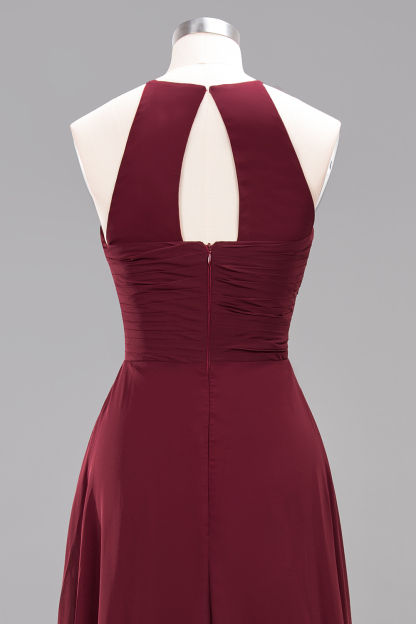 Halter Pleated Bridesmaid Dress Chiffon Sleeveless Floor Length Wedding Guest Dress-newarrivaldress