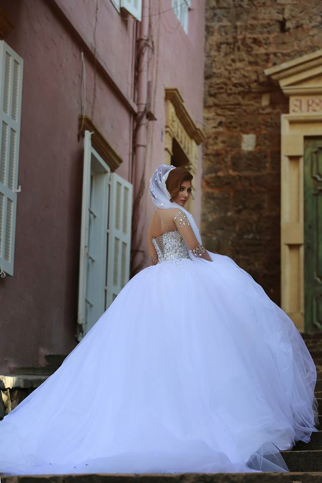 Sweetheart Crystalss Ball Gown Wedding Dress See Through Long Sleeve -up Princess Chapel Train Wedding Gowns-newarrivaldress