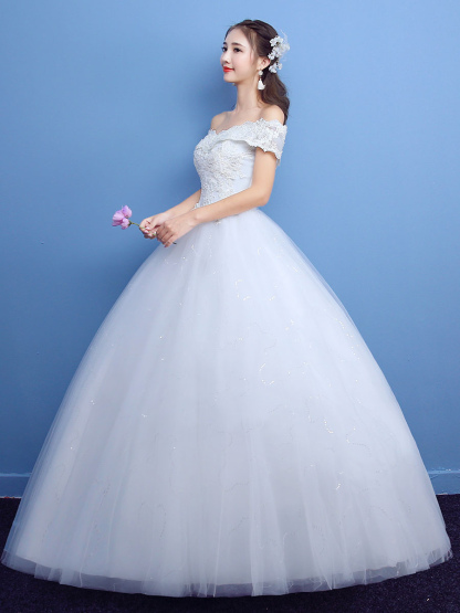 Ball Gown Wedding Dress Princess Silhouette Floor-Length Bateau Neck Short Sleeves Applique Tulle Bridal Gowns-newarrivaldress
