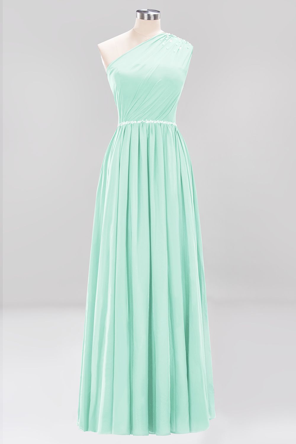 Elegant A-Line Burgundy Chiffon One-Shoulder Sleeveless Ruffles Floor-Length Bridesmaid Dresses with Beadings-newarrivaldress