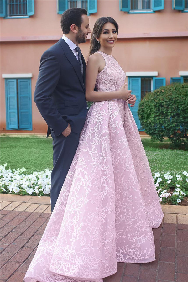 Halter Sexy Sleeveless Pink Lace Wedding Dresses-newarrivaldress