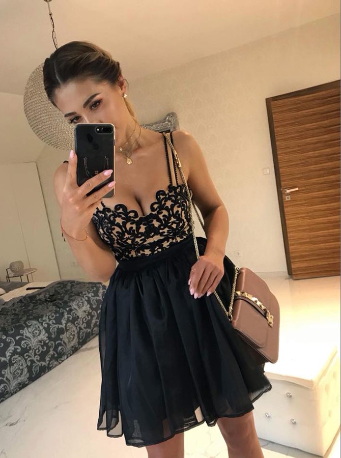 Delicate Spaghetti Strap Lace Short Homecoming Dress | Mini Party Gown-newarrivaldress