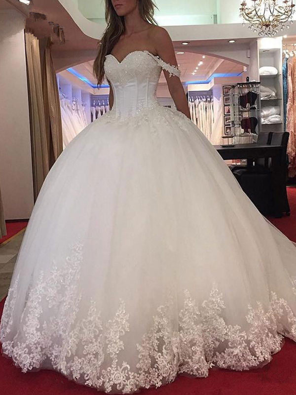 Wedding Dress Princess Silhouette Sweetheart Neck Sleeveless Natural Waist Applique Tulle Bridal Dresses-newarrivaldress