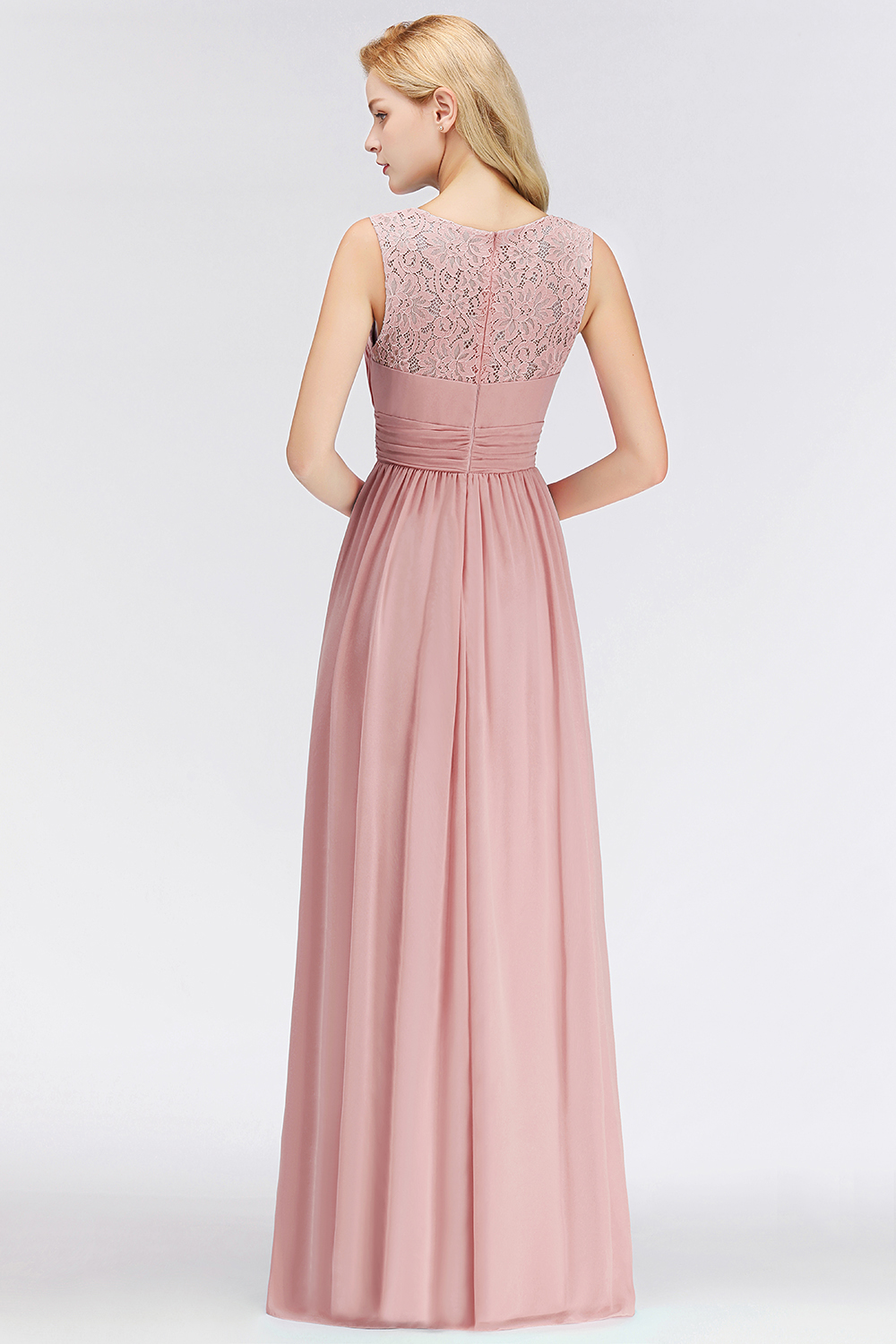 Elegant Long Sleeveless Lace Scoop Chiffon Bridesmaid Dress-newarrivaldress