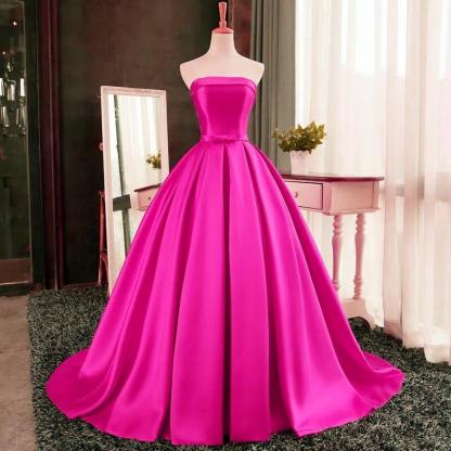Strapless Red Bows-Sashes Puffy Simple Long Prom Dresses BA8232-newarrivaldress