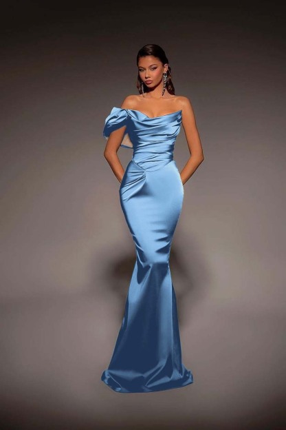 One Shoulder Strapless Long Mermaid Prom Dress With Pleated
