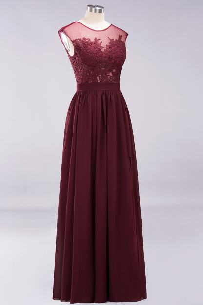 A-line Chiffon Lace Jewel Sleeveless Floor-Length Bridesmaid Dresses with Appliques-newarrivaldress