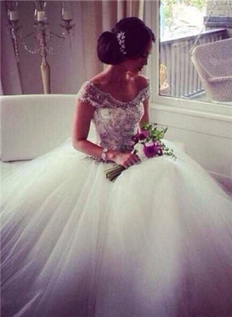 Off The Shoulder Open Back Wedding Dresses | A-Line Cap Sleeve Beading Ruffles Bridal Gowns BO4126-newarrivaldress