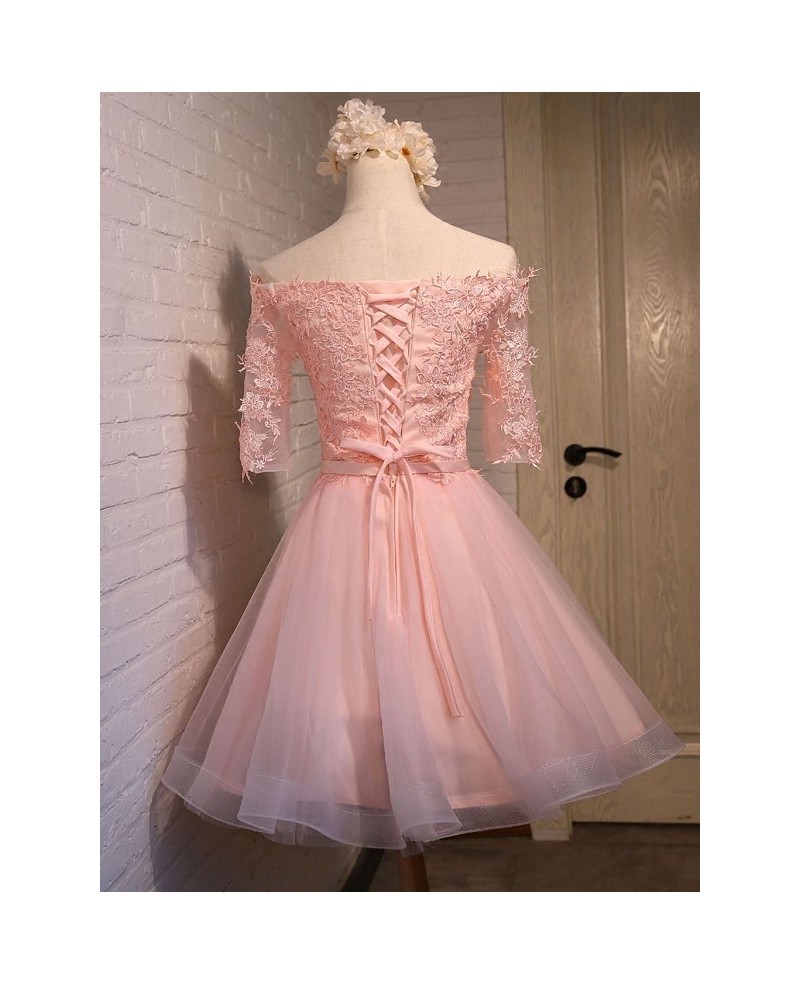 New Lace Appliques Off The Shoulder Half Sleeve Sexy Short Homecoming Dresses-newarrivaldress