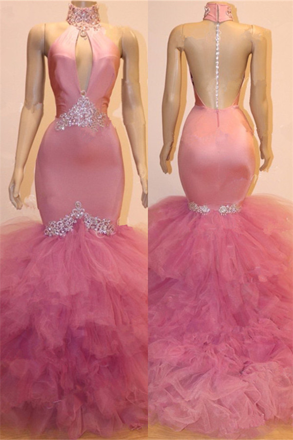 Keyhole Tulle Mermaid Long Prom Dresses for Formal | Sleeveless Beads Crystals Long Prom Dresses BC1555-newarrivaldress