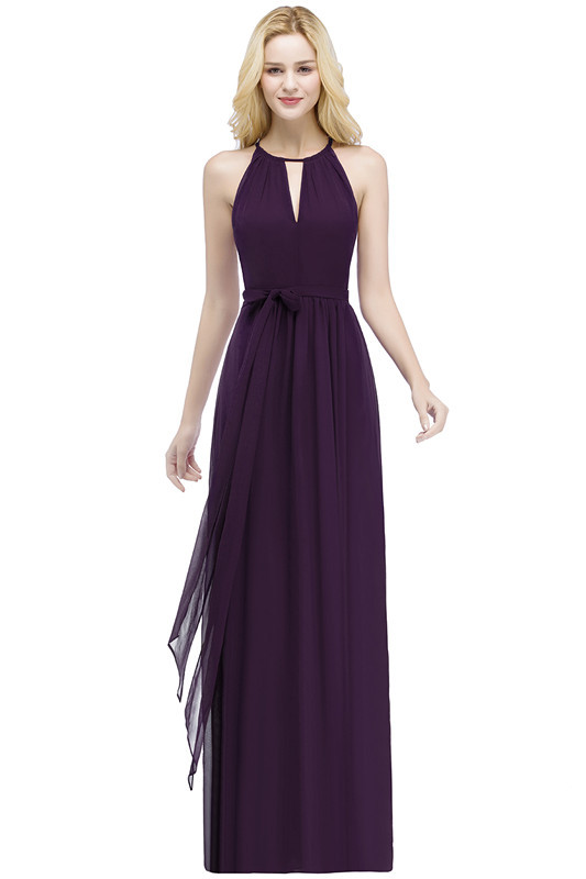 ROSALIND | A-line Halter Floor Length Burgundy Bridesmaid Dresses with Bow Sash-newarrivaldress