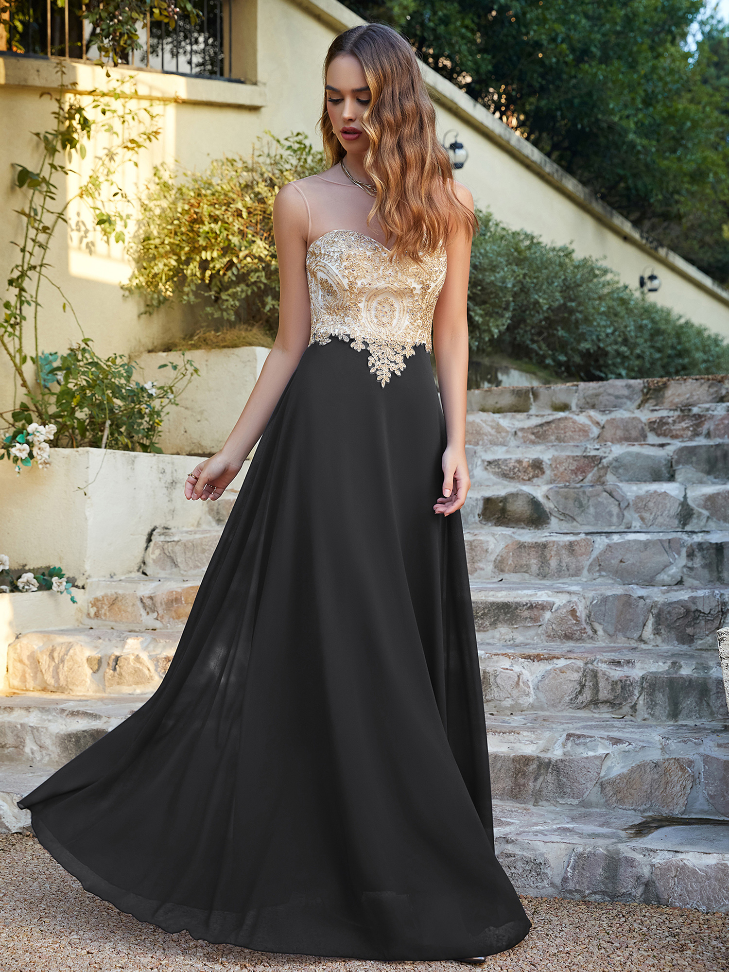 Elegant Sleeveless Chiffon Aline Evening Dress Lace Appliques Formal Dress-newarrivaldress