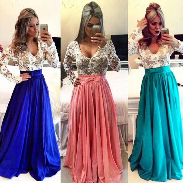 Lace Long Sleeves Prom Dresses V Neck Sheer Open Back Beaded Evening Gowns BT00-newarrivaldress