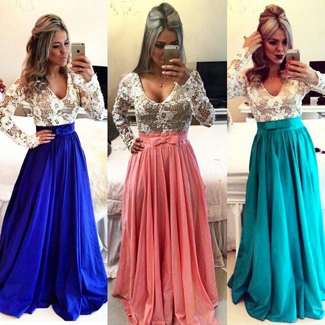 Lace Long Sleeves Prom Dresses V Neck Sheer Open Back Beaded Evening Gowns BT00-newarrivaldress