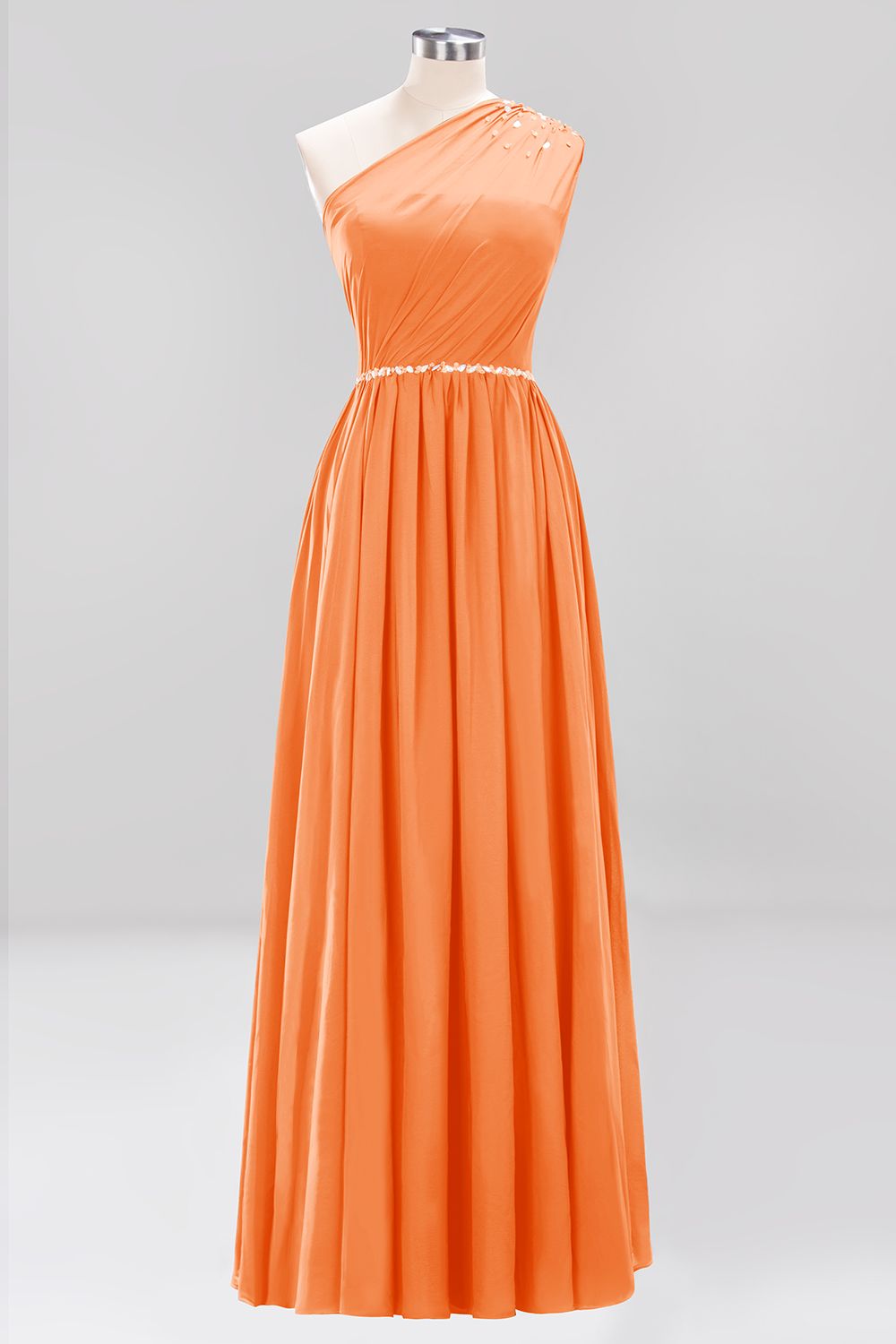 Elegant A-Line Burgundy Chiffon One-Shoulder Sleeveless Ruffles Floor-Length Bridesmaid Dresses with Beadings-newarrivaldress