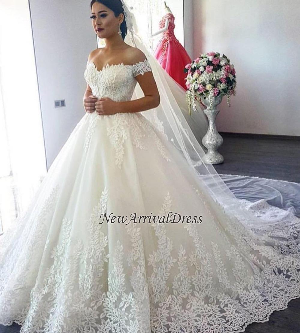 Lace Appliques Elegant Bridal Gowns | Off The Shoulder Ball Gown Wedding Dresses-newarrivaldress