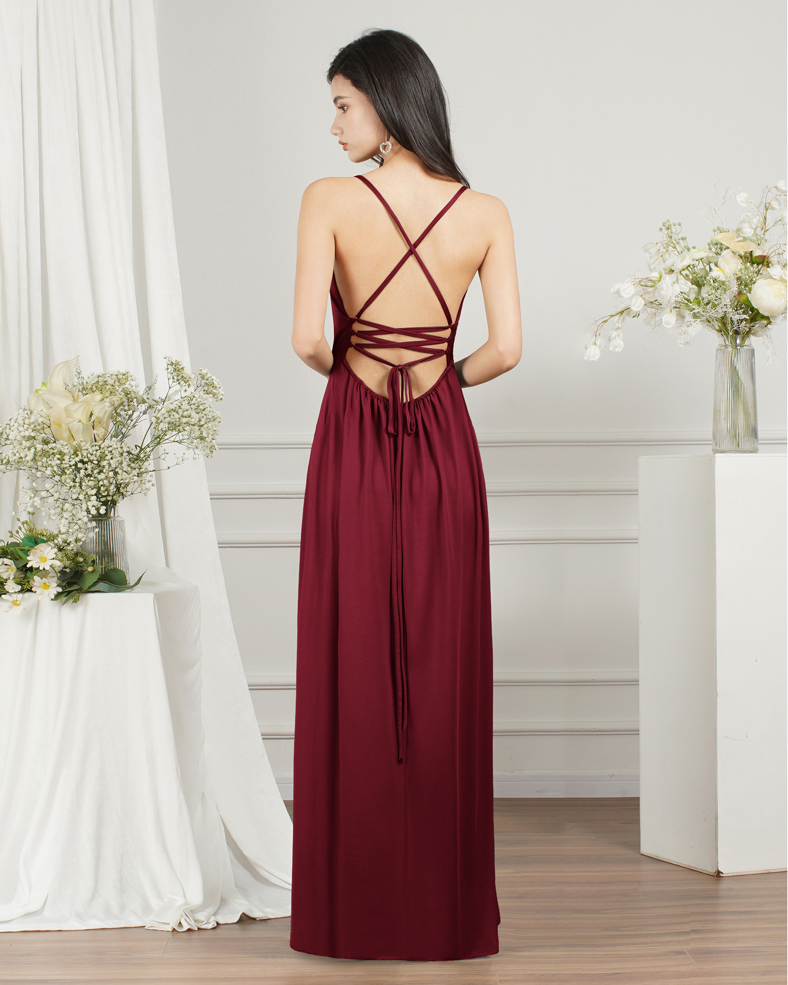 Sleeveless Side Slit Evening Dress V-Neck Aline Floor-Length Dress-newarrivaldress
