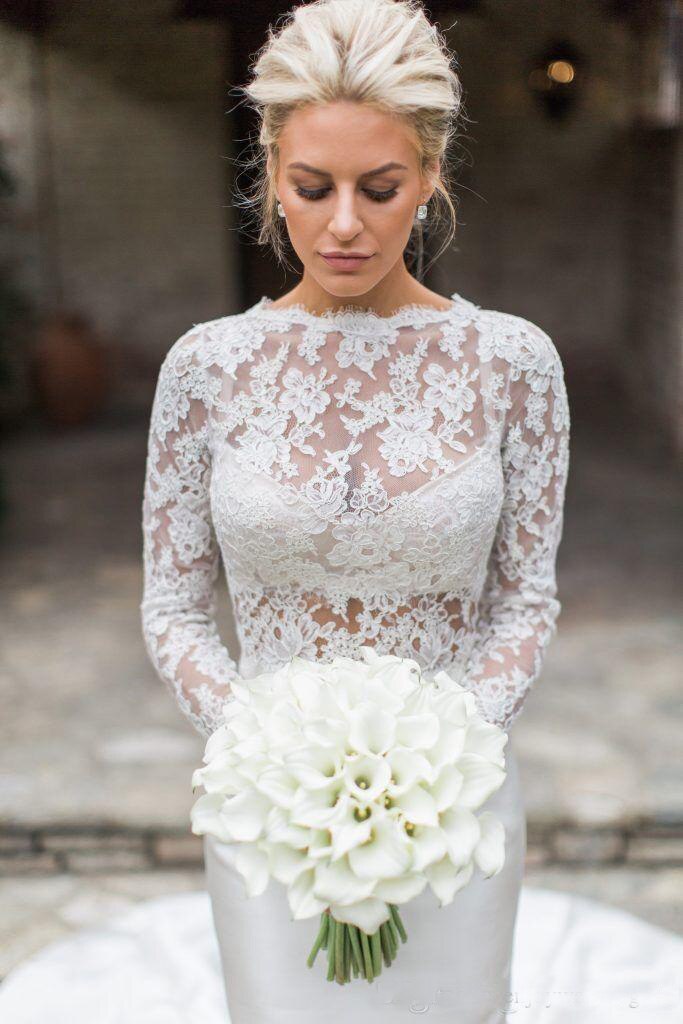 Elegant Lace Appliques Mermaid Wedding Dresses | Sheer Tulle Long Sleeve Bridal Gowns-newarrivaldress