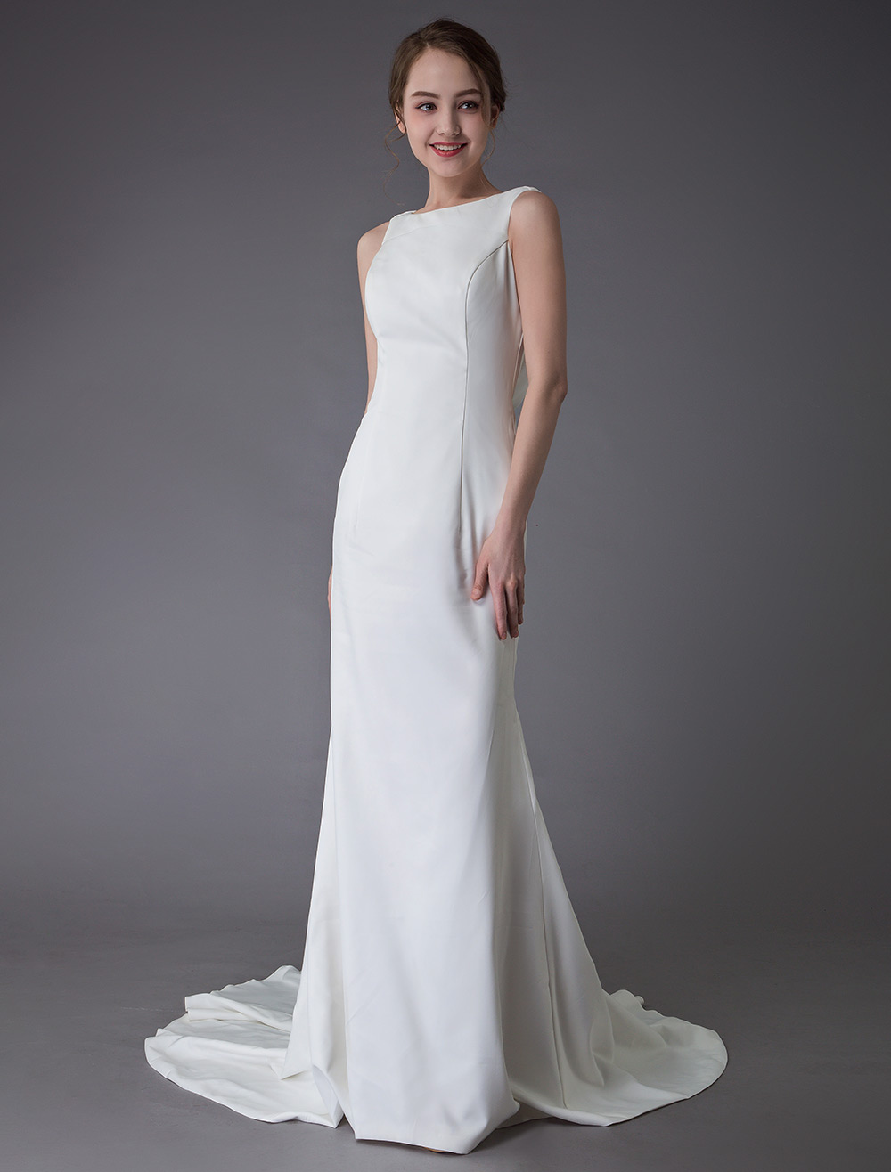 Wedding Dresses Ivory Sheath Simple Bridal Dress Cowl Back Beach Wedding Gowns With Train Exclusive-newarrivaldress