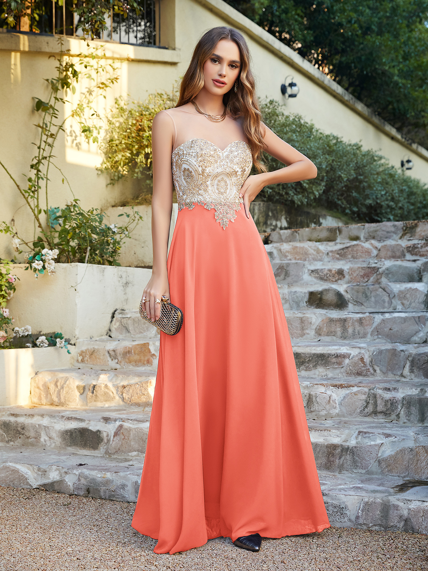 Elegant Sleeveless Chiffon Aline Evening Dress Lace Appliques Formal Dress-newarrivaldress