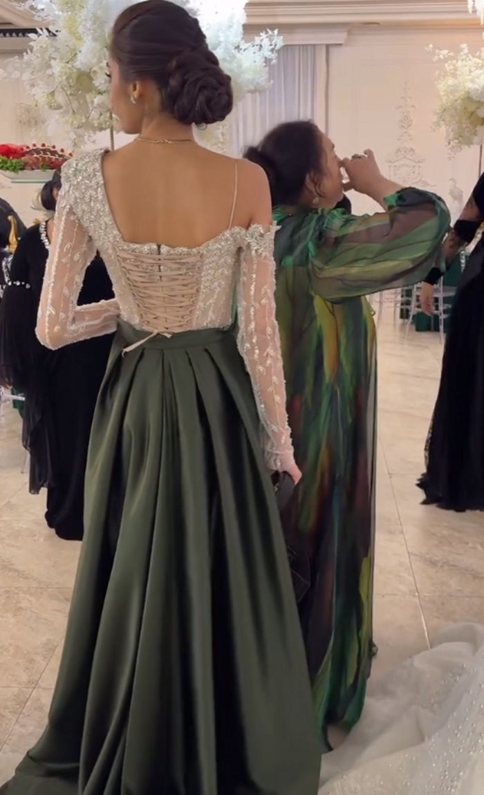 Asymmetric Ruched Satin Sheath Prom Dress Long Sleeves Beadings Party Dress-newarrivaldress