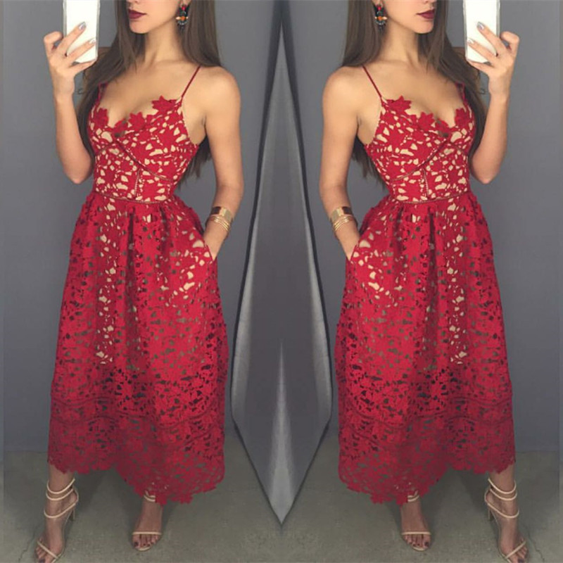 Sexy Red Lace Mini Cocktail DressSpaghetti Strap Sleeveless A-line BA3376-newarrivaldress