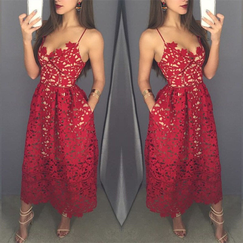 Sexy Red Lace Mini Cocktail DressSpaghetti Strap Sleeveless A-line BA3376-newarrivaldress