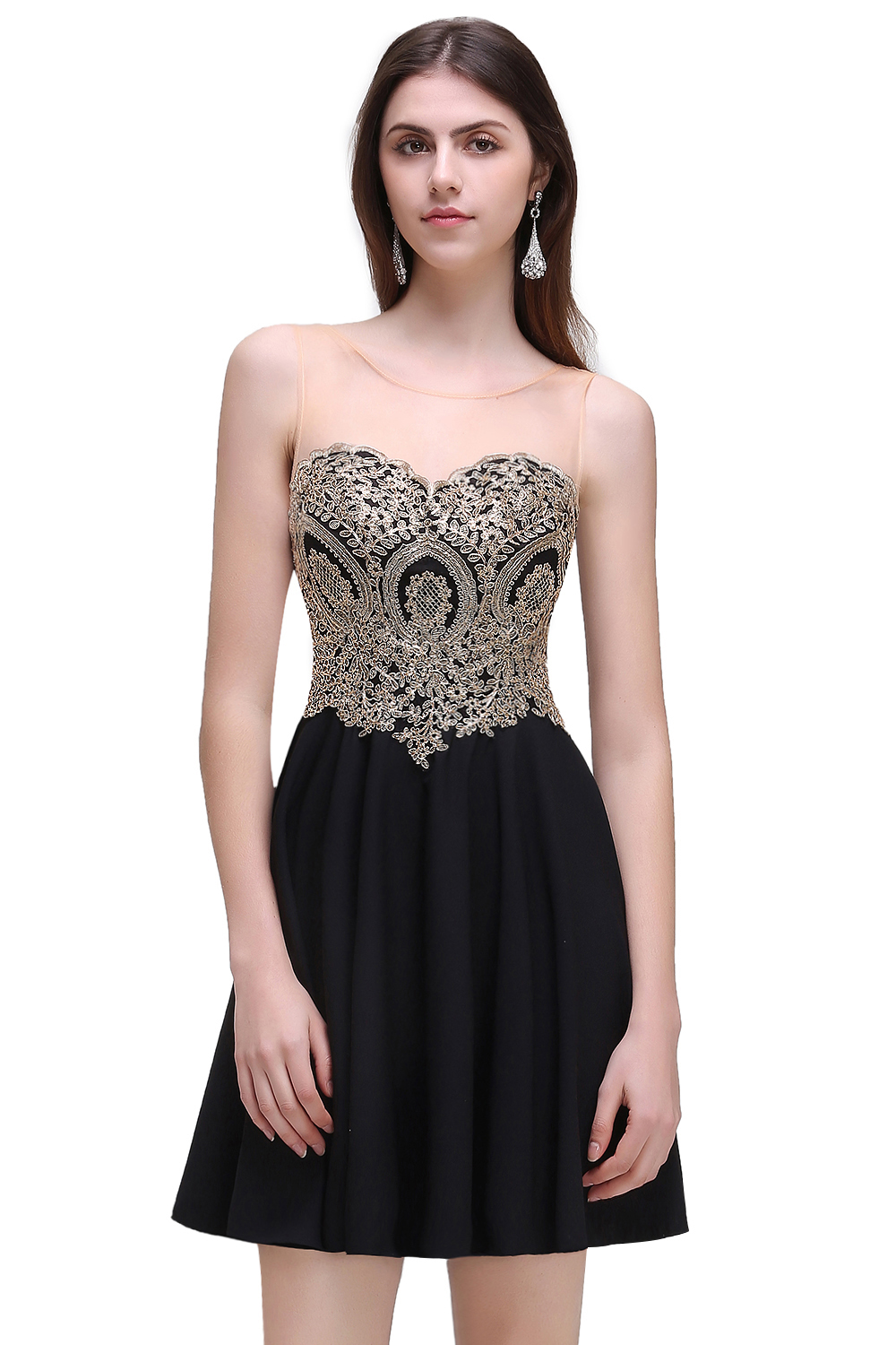 CAITLIN | A-line Short Chiffon Black Homecoming Dresses with Appliques-newarrivaldress