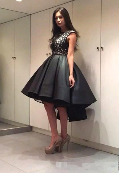 Modest Black Cap Sleeve Ruffles Sleeveless Homecoming Dress-newarrivaldress