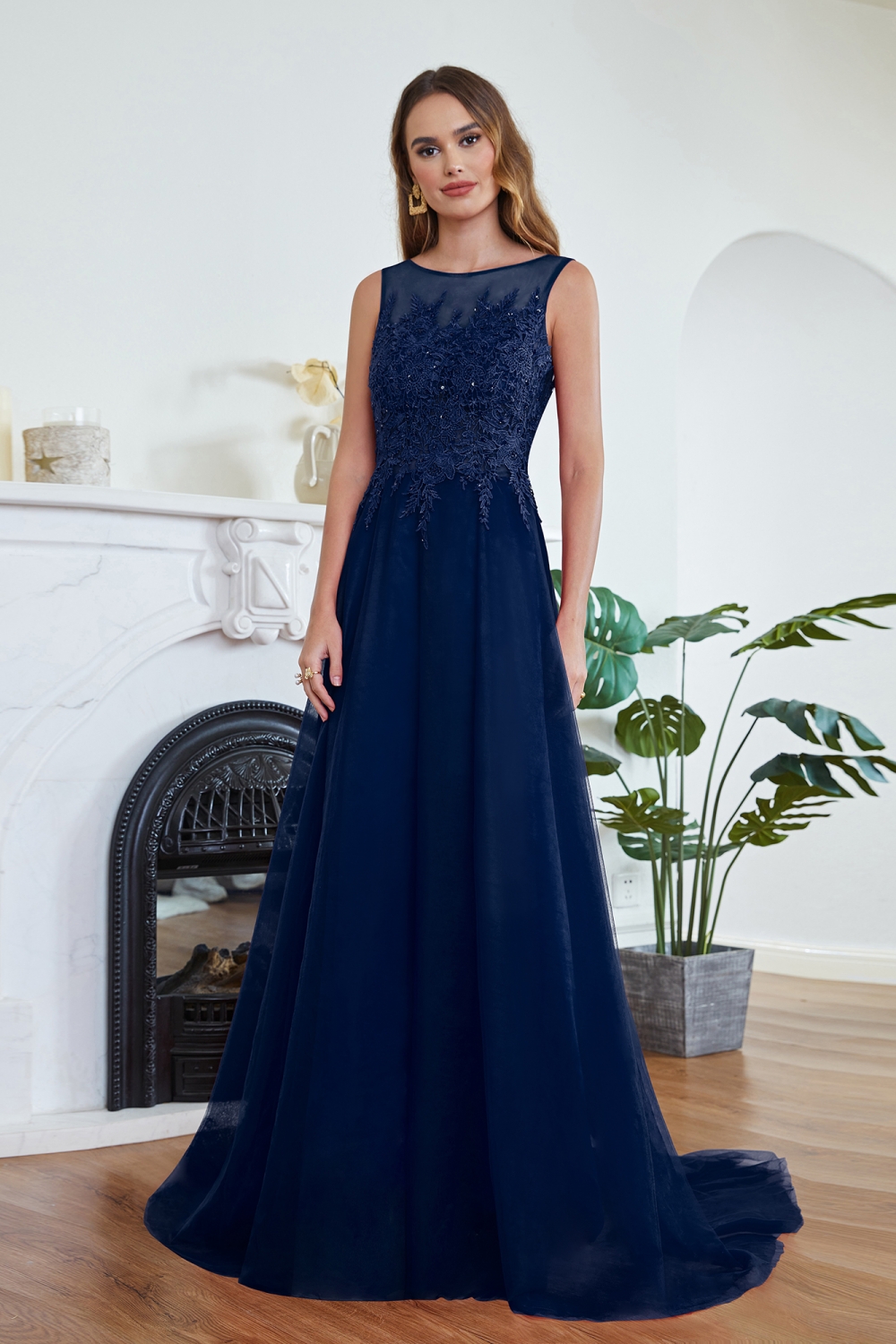 ABRIL | A-line Court Train Tulle Evening Dress with Appliques-newarrivaldress