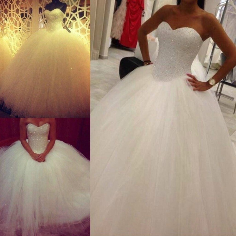 Elegant Sweetheart Tulle Wedding Ball Gowns Beading Sequins Bridal Dresses-newarrivaldress