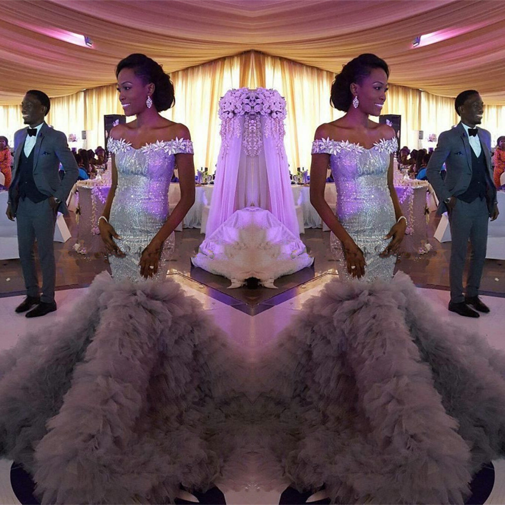 Gorgeous Ruffles Mermaid Sequined Wedding Dresses | Sexy Off The Shoulder Wedding Dresses-newarrivaldress