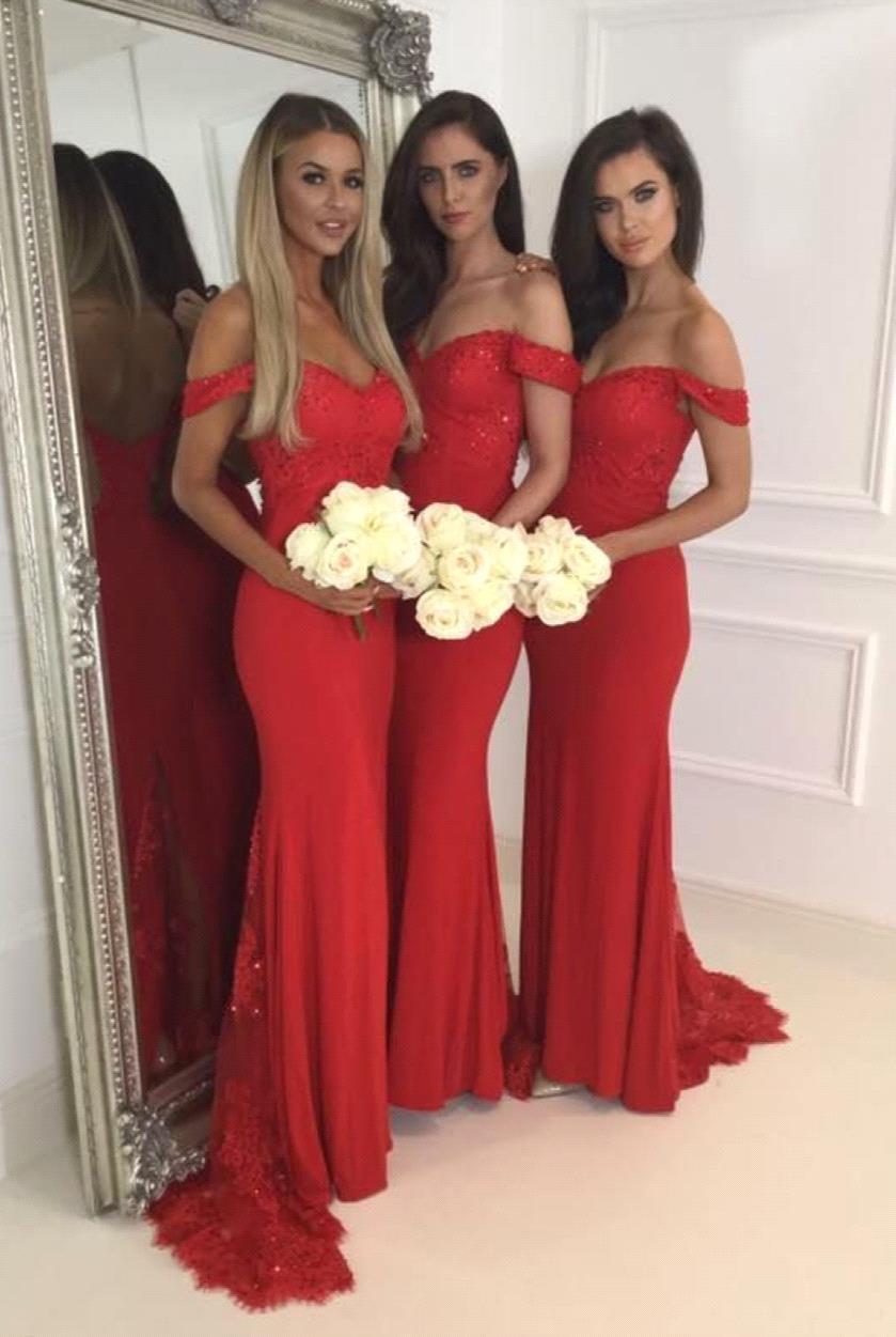 Delicate Zipper Off-the-shoulder Red SequinedMermaid Bridesmaid Dress cc0003-newarrivaldress