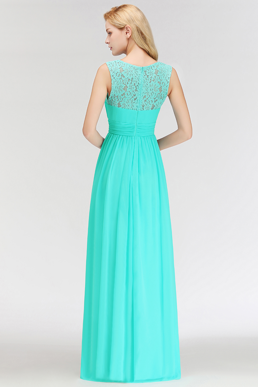 MABEL | A-line Sleevless Long Lace Appliques Neckline Bridesmaid Dresses-newarrivaldress