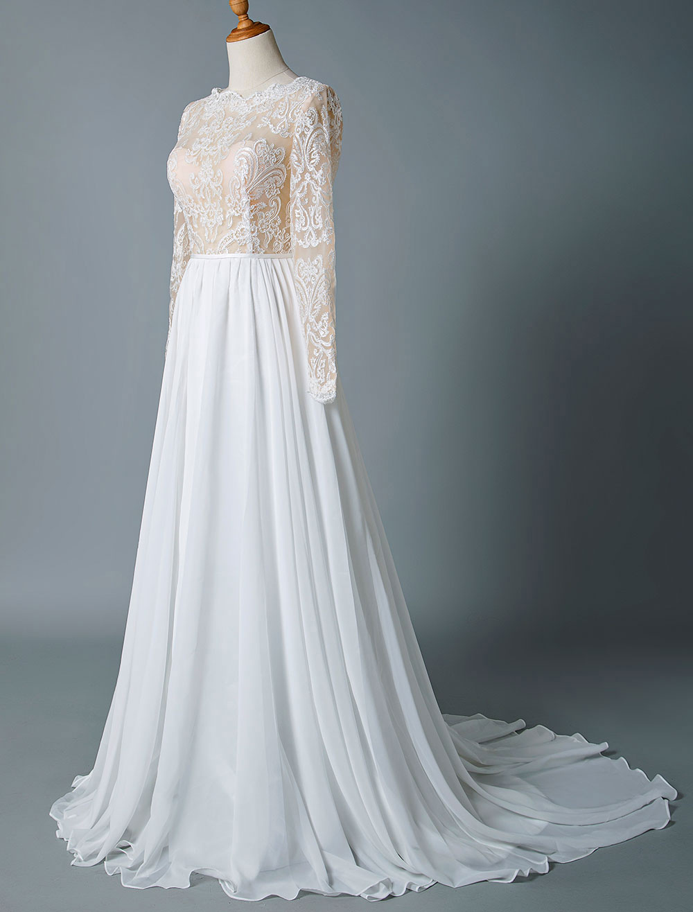 Boho Wedding Dresses 2021 Jewel Neck Long Sleeve A Line Floor Length Chffion Bridal Dress For Beach Wedding-newarrivaldress
