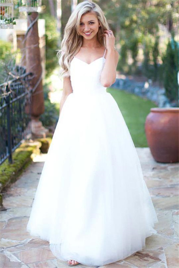 Fluffy Tulle Spaghetti Straps Sexy Wedding Dresses Beach for Summer-newarrivaldress