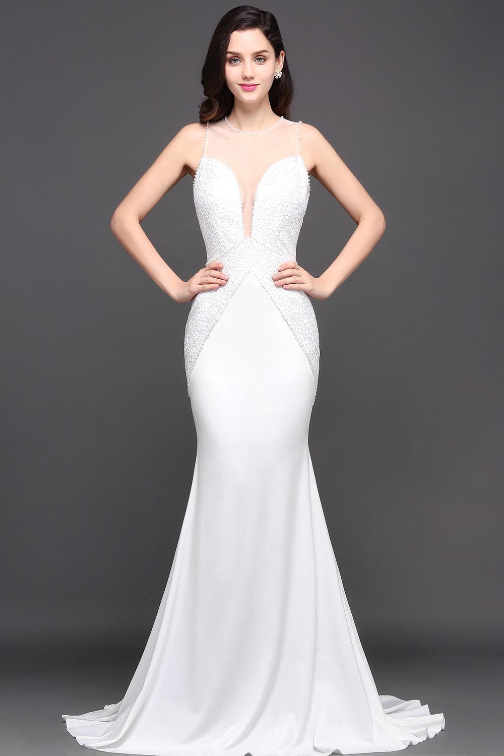 AVERY | Mermaid Scoop Chiffon White Evening Dress With Beadings-newarrivaldress