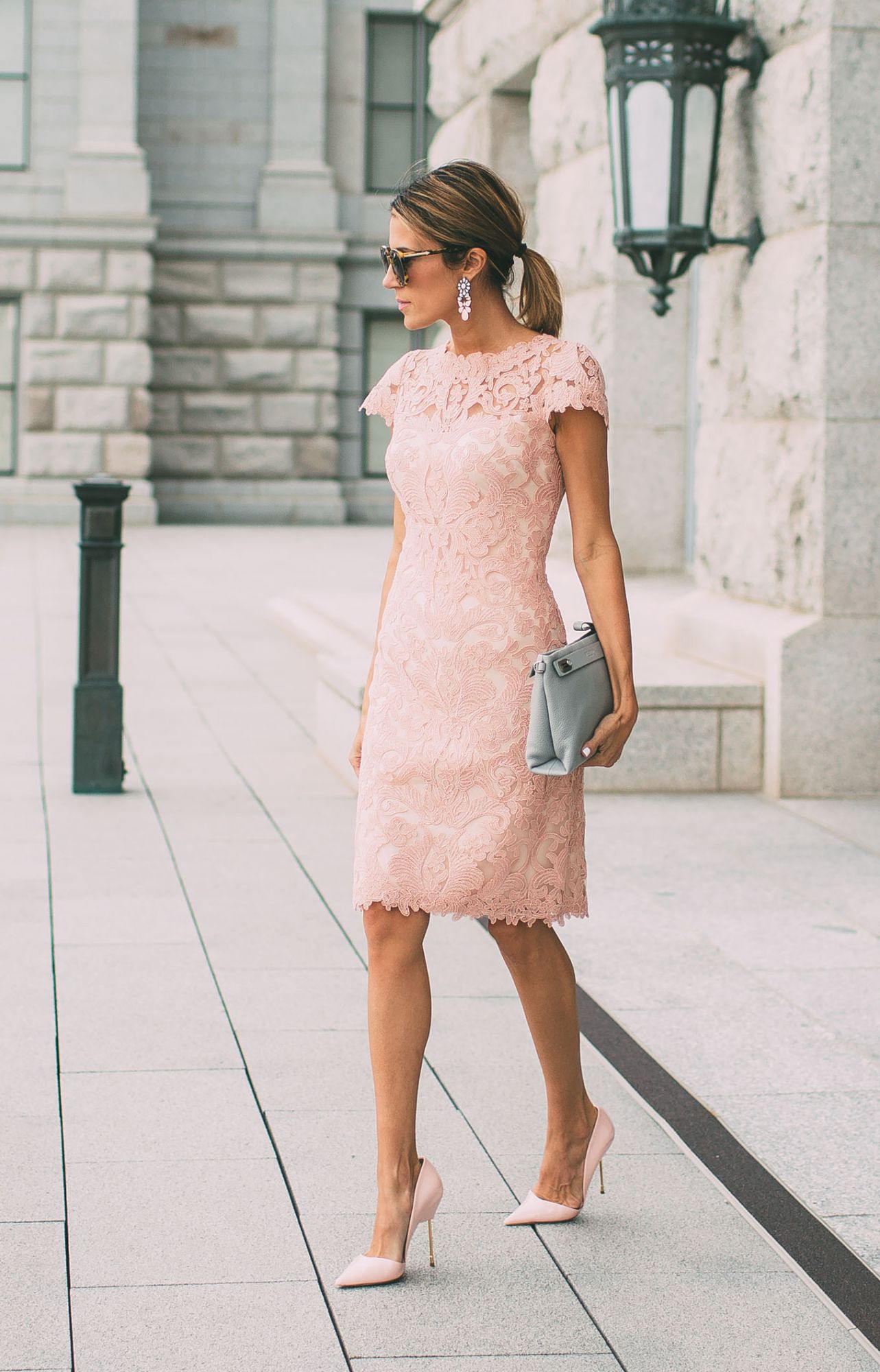 Lace Blushing Pink Formal Dresses | Knee Length Wedding Party Dress Online-newarrivaldress