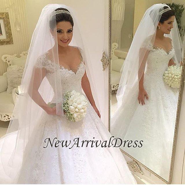 Gorgeous Capped-Sleeves Gown Ball Beading Elegant Wedding Dresses-newarrivaldress