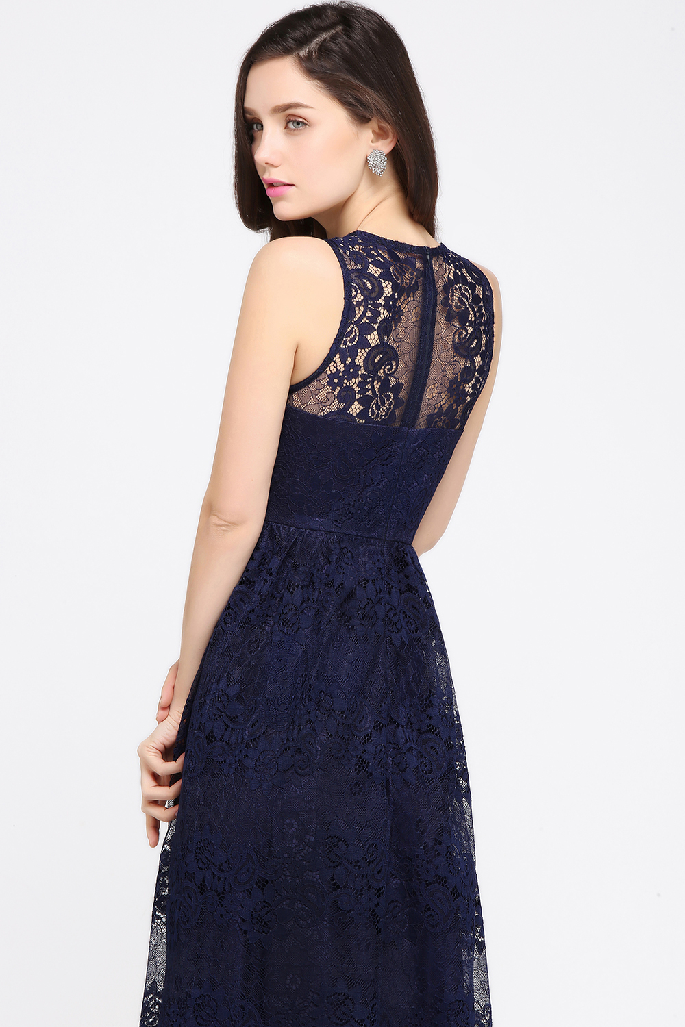 CHAYA | Sheath V-neck Floor-length Lace Navy Blue Prom Dress-newarrivaldress