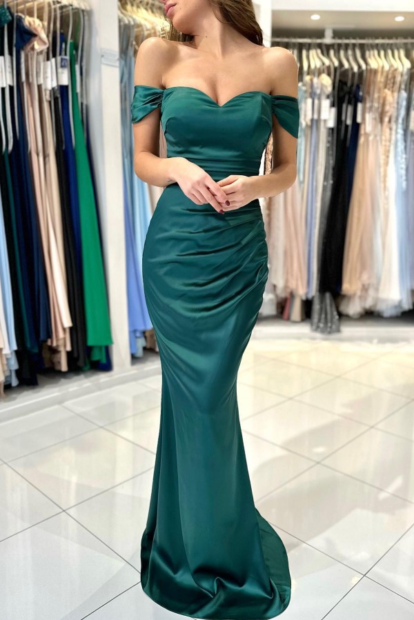Charming Green Off the Shoulder Floor Length Sweetheart Prom Dress with Ruffles-newarrivaldress