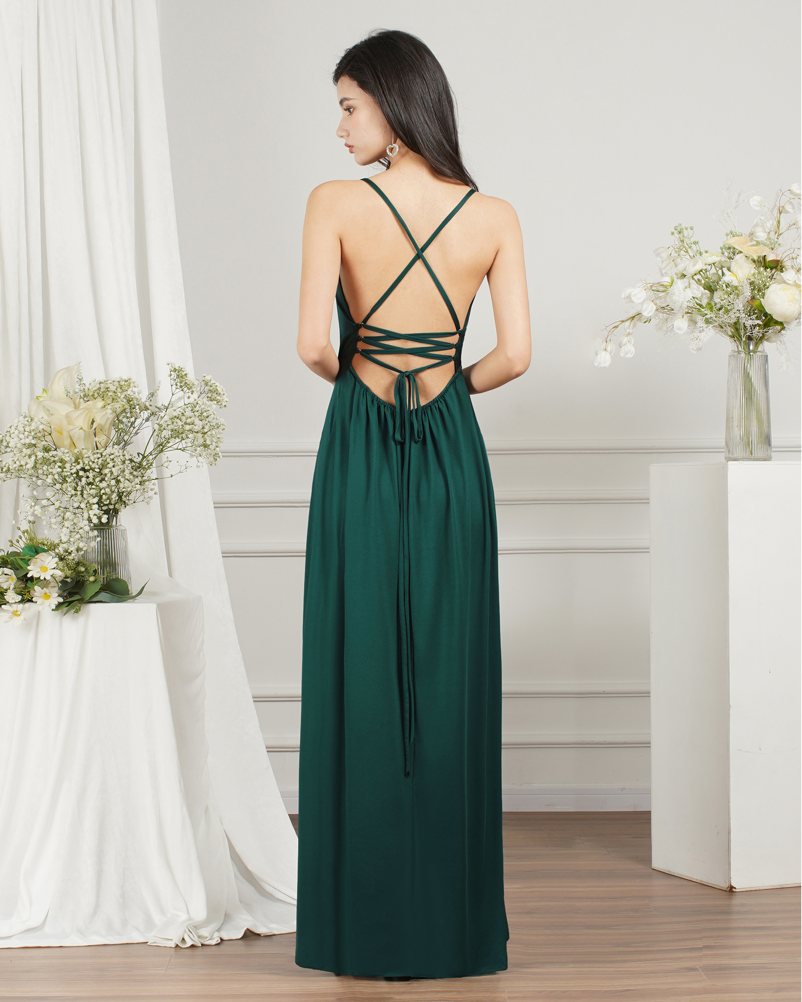 Sleeveless Side Slit Evening Dress V-Neck Aline Floor-Length Dress-newarrivaldress