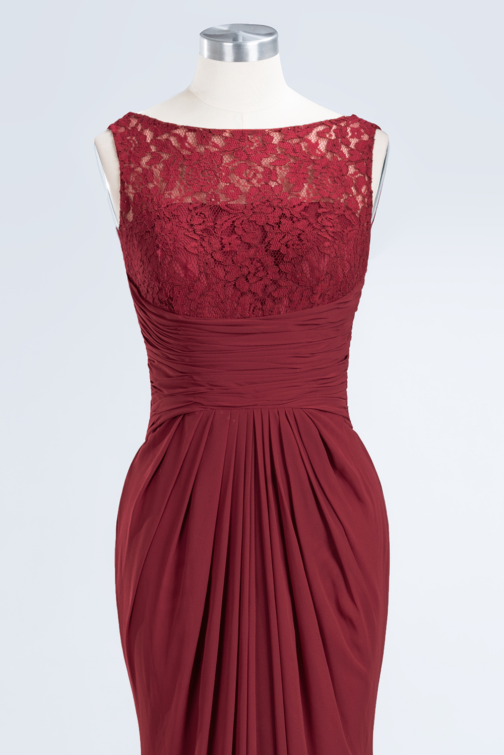 Elegant A-Line Burgundy Chiffon Lace Scoop Sleeveless Ruffles Floor-Length Bridesmaid Dresses-newarrivaldress