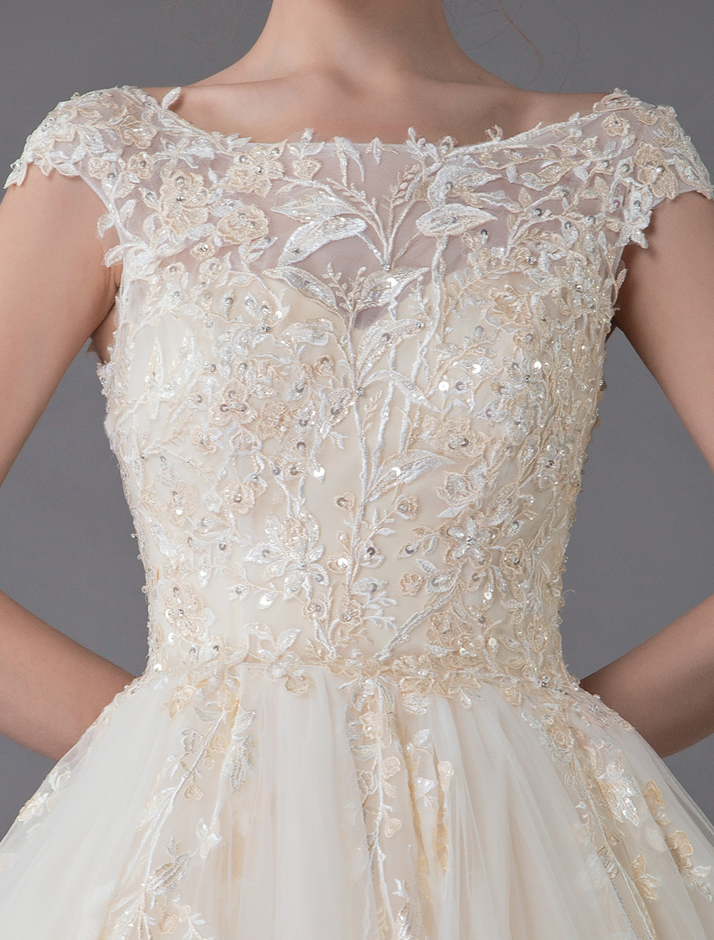 Wedding Dresses Princess Ball Gowns Champagne Lace Applique Beaded Colored Maxi Bridal Dress-newarrivaldress