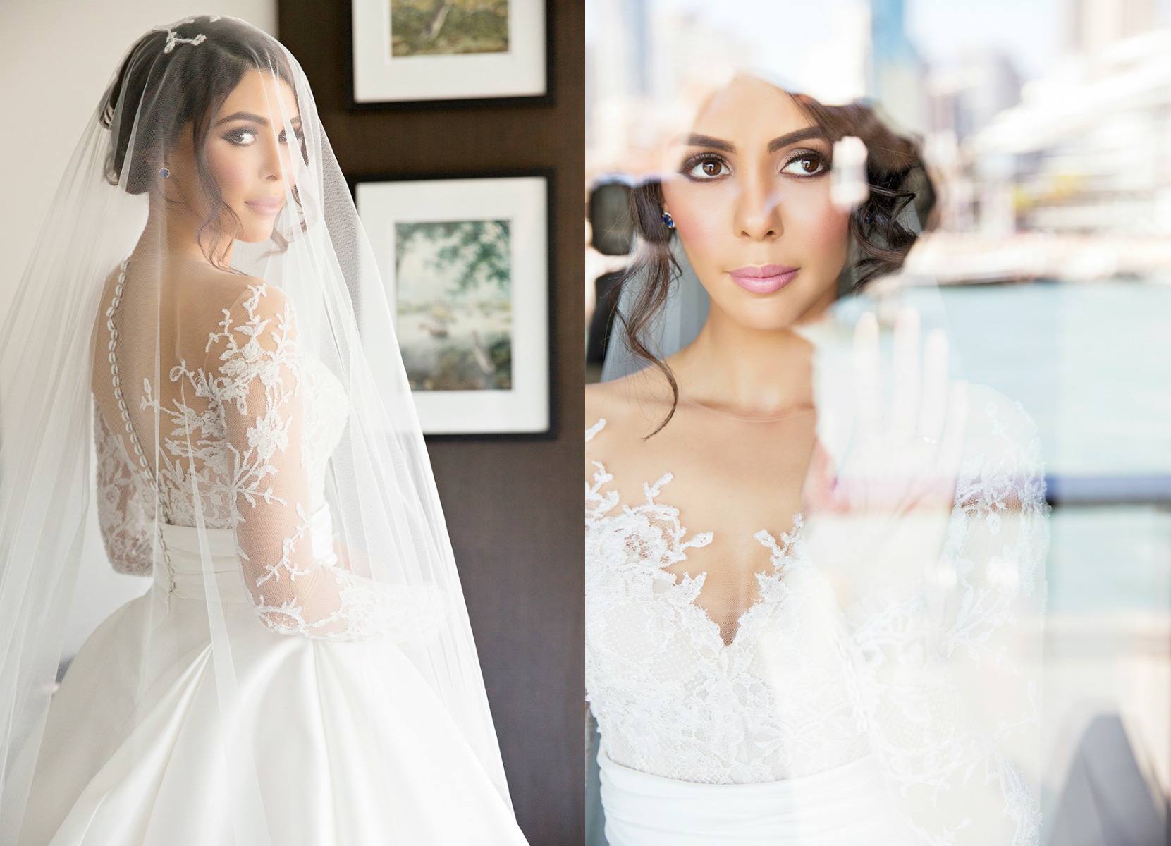 Satin Elegant A-Line Wedding Dresses Long Sleeve Lace Appliques Bridal Gowns-newarrivaldress