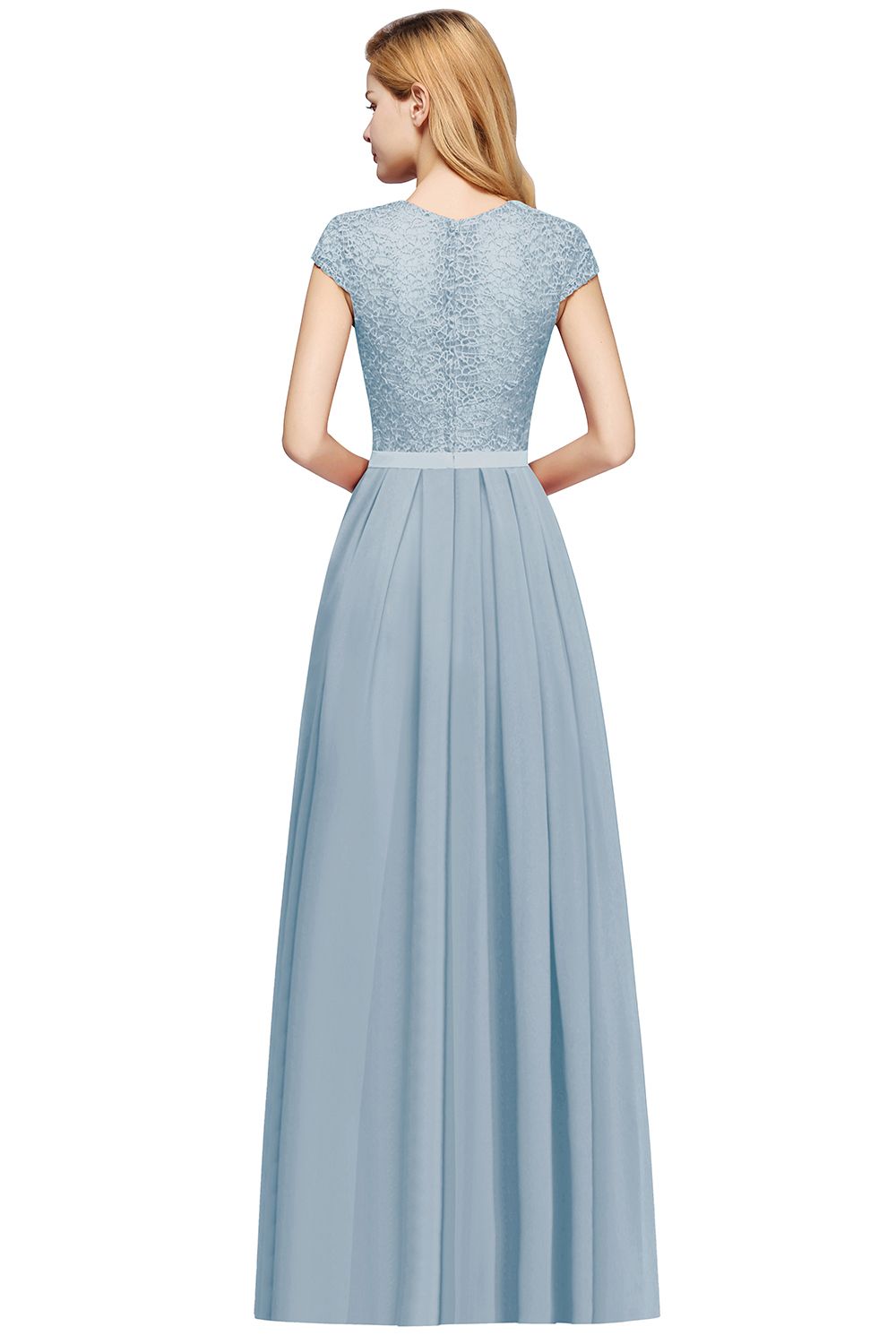 Cap Sleeves Chiffon Aline Bridesmaid Dresses Floral Lace Floor Length Special Occasion Dress-newarrivaldress