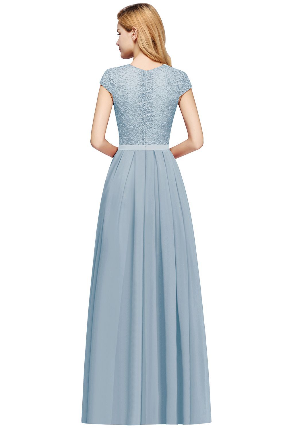Cap Sleeves Chiffon Aline Bridesmaid Dresses Floral Lace Floor Length Special Occasion Dress-newarrivaldress