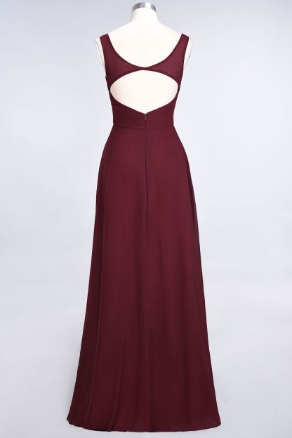 Elegant Princess Chiffon V-Neck Straps Sleeveless Ruffles Floor-Length Bridesmaid Dress with Open Back-newarrivaldress